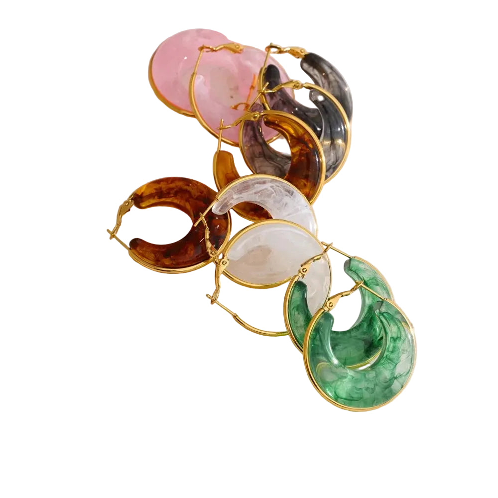 White Green Black Pink Brown Acetate Acrylic Chunky Hoop Earrings Daily Stainless Steel Trending Ear Jewelry Accessories by PoisedMe