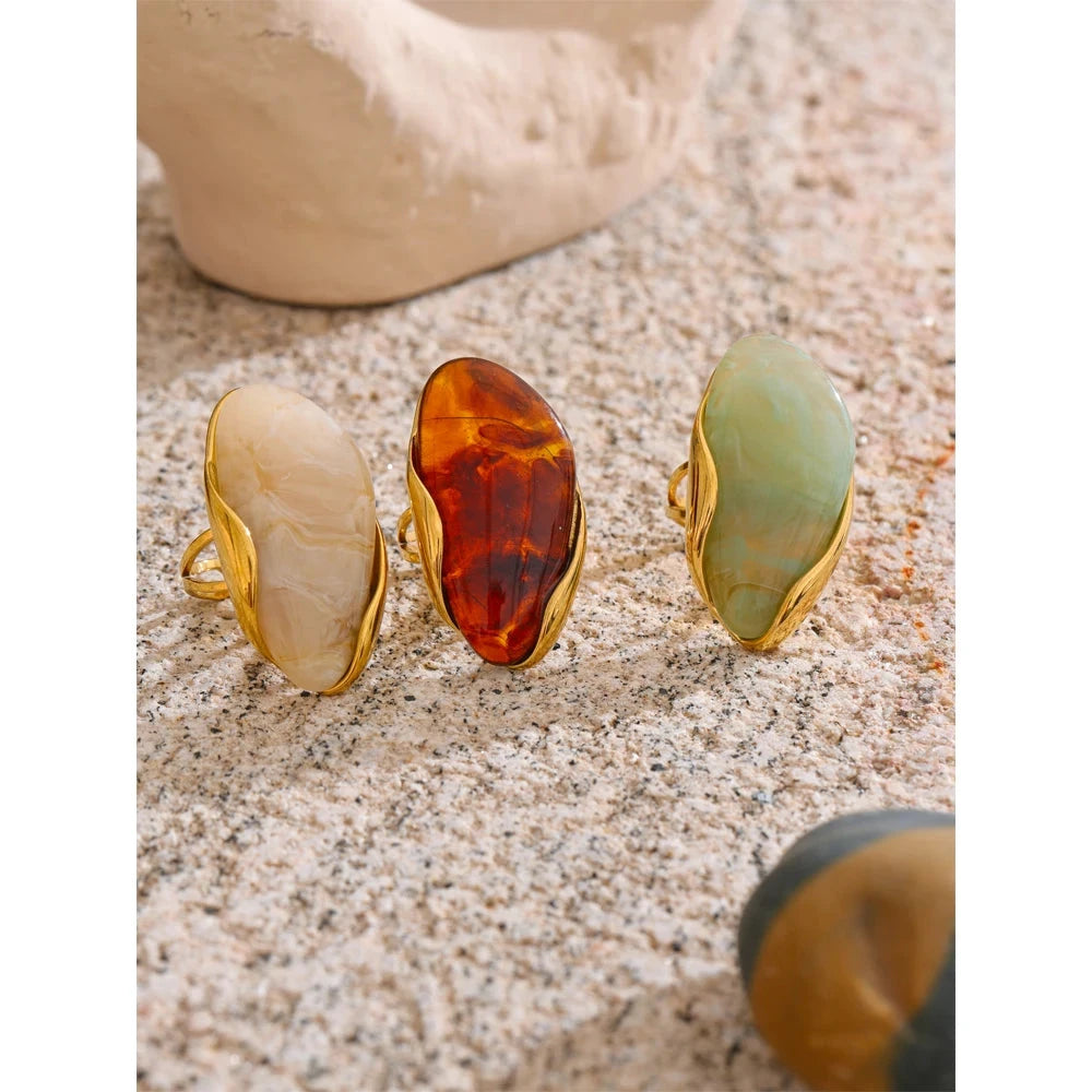 Resin Geometric Adjustable Ring Golden Pvd Stainless Steel by PoisedMe