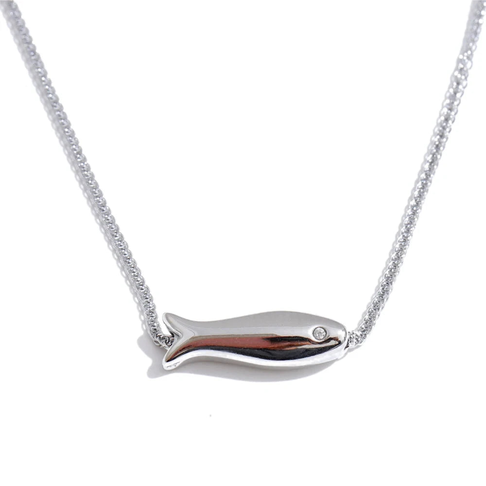 Gold &amp; Silver Fish Necklace – Zircon Accent Waterproof Stainless Steel Jewelry by PoisedMe