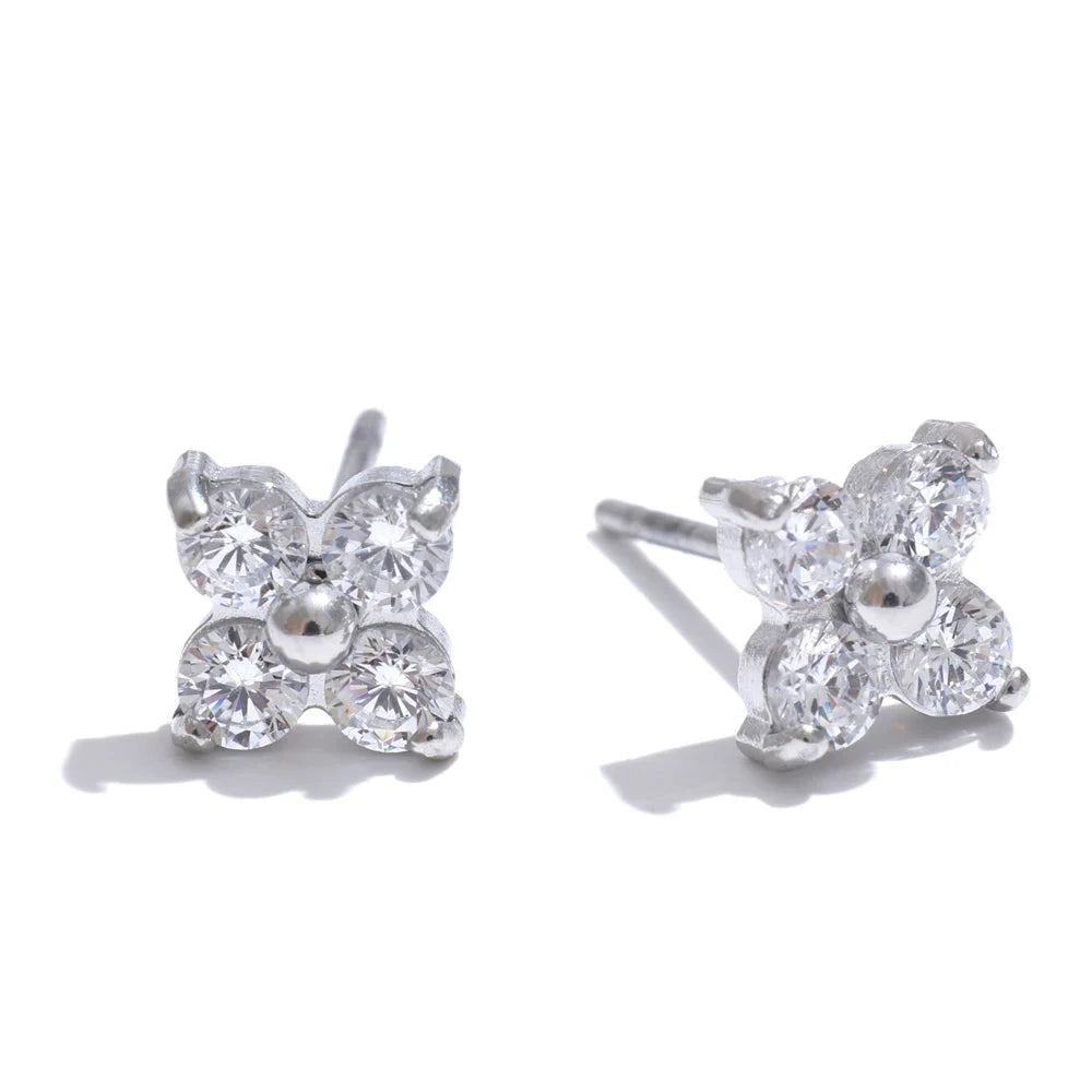 Waterproof Cubic Zirconia Flower Stud Earrings 316L Stainless Steel by PoisedMe