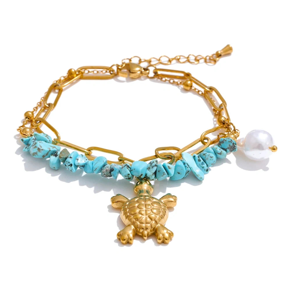 Ocean Style Starfish Shell Pendant Handmade Necklace Bracelet Summer Vacation Stainless Steel Jewelry Waterproof by PoisedMe