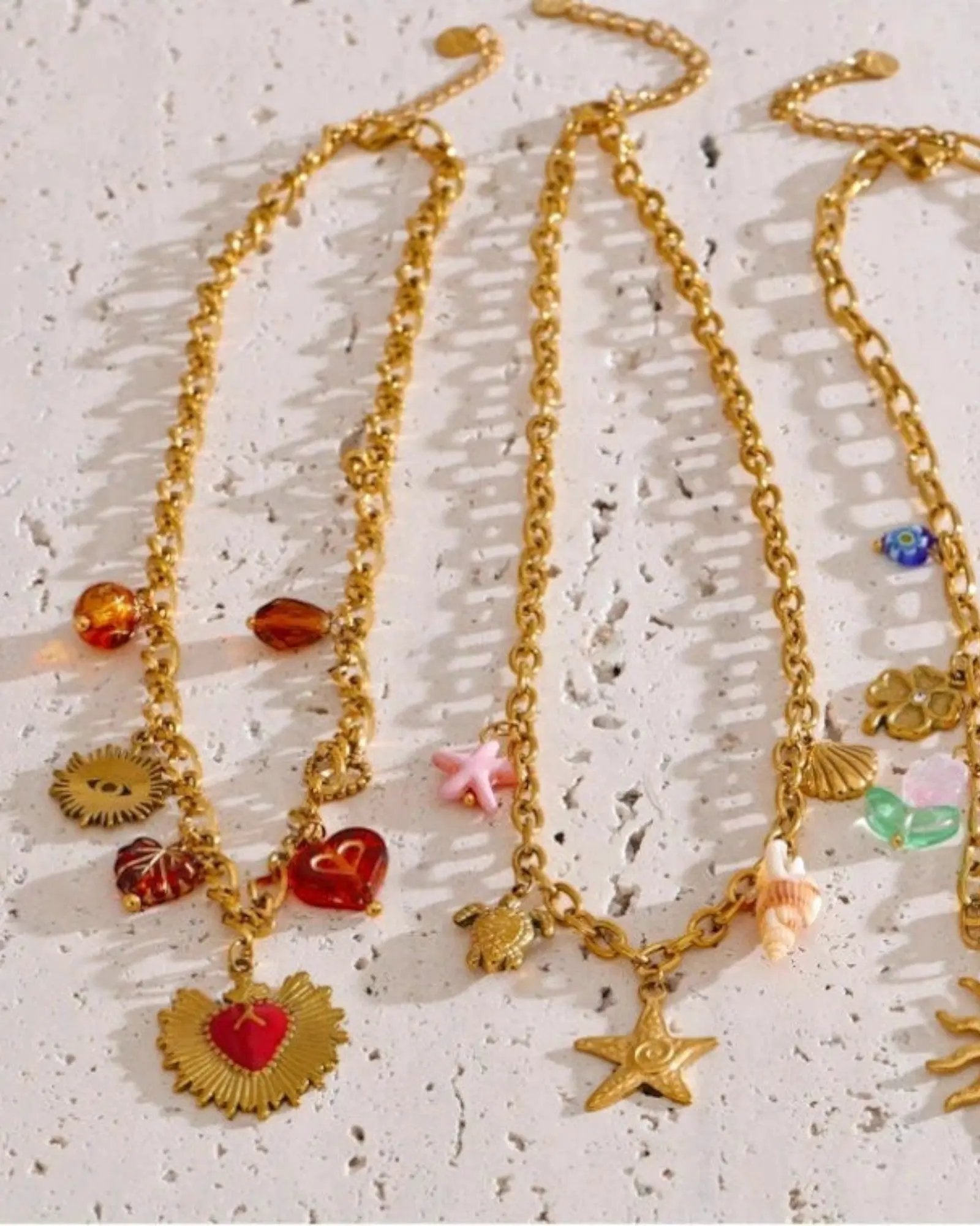 Sun Ocean Charm Pendant Necklace Gold Plated Stainless Steel Waterproof by Poised Me Jewelry Studio