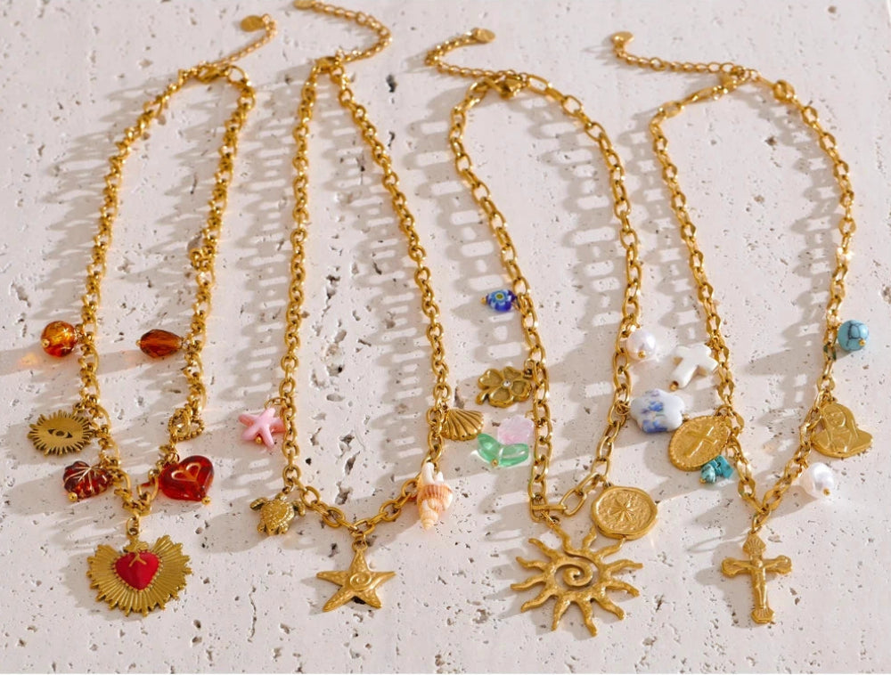 Poised Me Jewelry Studio Trendy Sun Ocean Charm Pendant Handmade Jewelry Golden Waterproof PVD Plated Stainless Steel Summer Jewelry