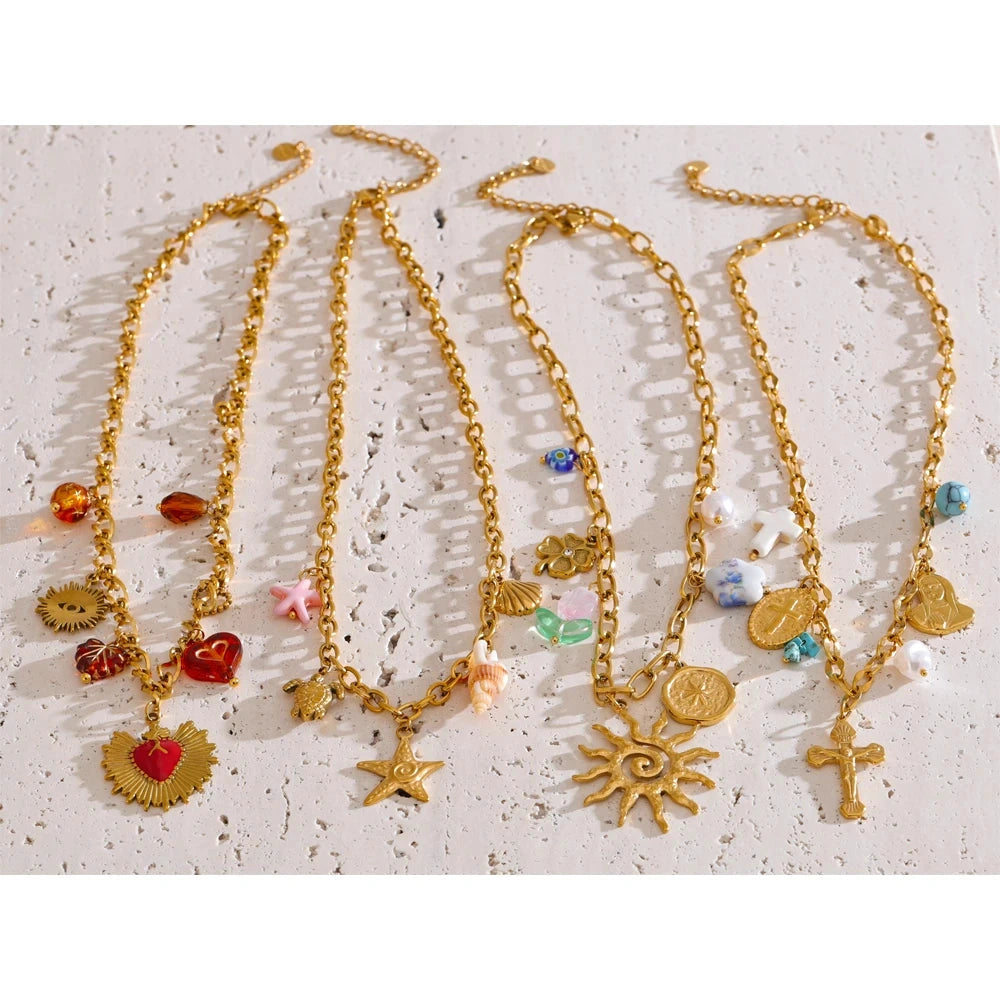 PoisedMe Yhpup Trendy Sun Ocean Charm Pendant Handmade Jewelry Golden Waterproof PVD Plated Stainless Steel Summer Jewelry 2025 Wholesale -