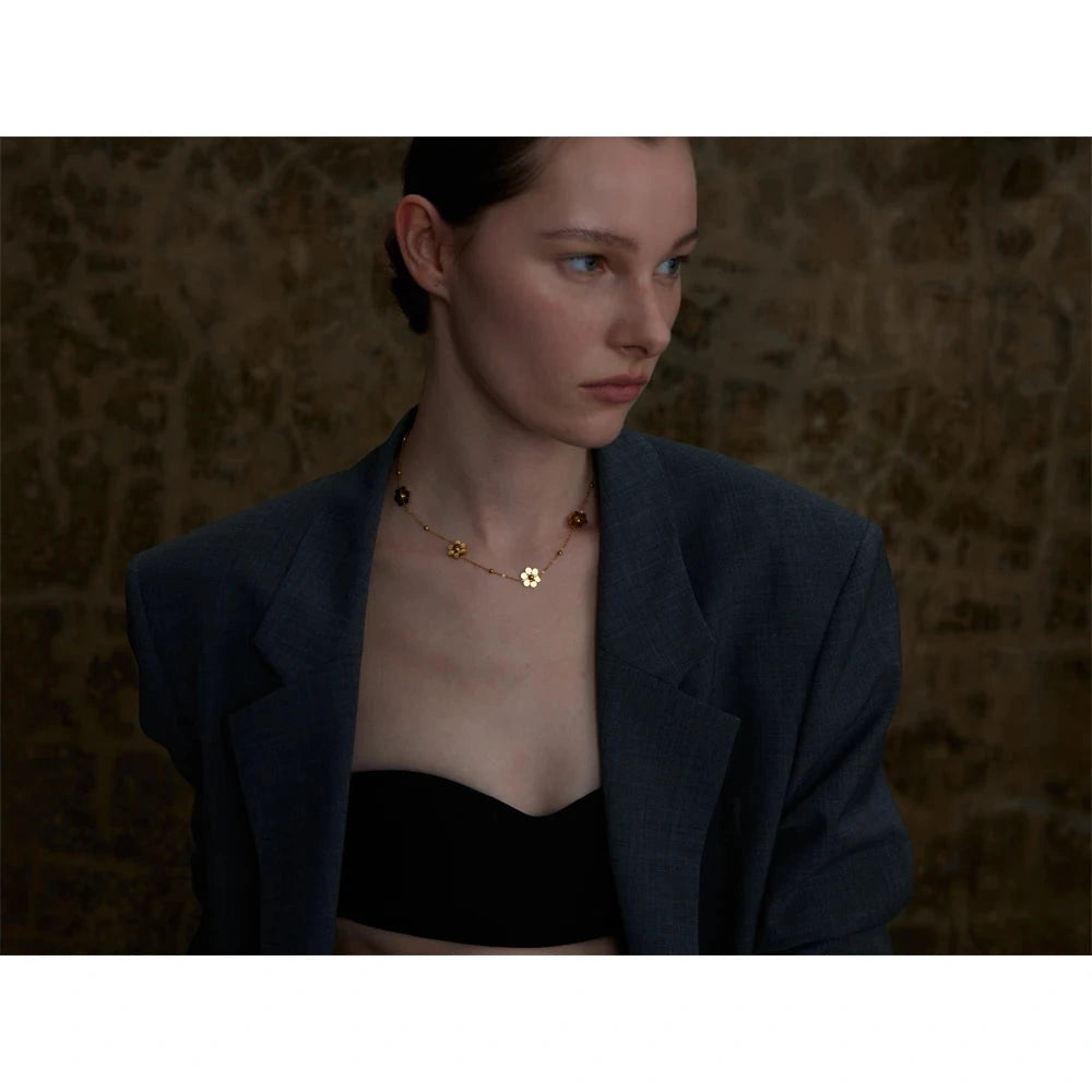 Stainless Steel Flower Chain Fashion Necklace PVD Plated Golden Waterproof Polished High Quality Jewelry for Women by PoisedMe