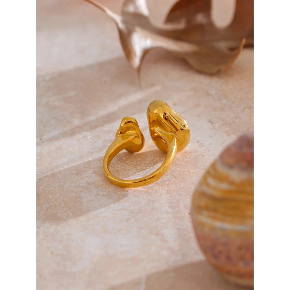 18K Golden PVD Plated Stainless Steel Cast Finger Open Artificial Baroque Pearl Ring Rust Resistant Fashion Jewelry by PoisedMe