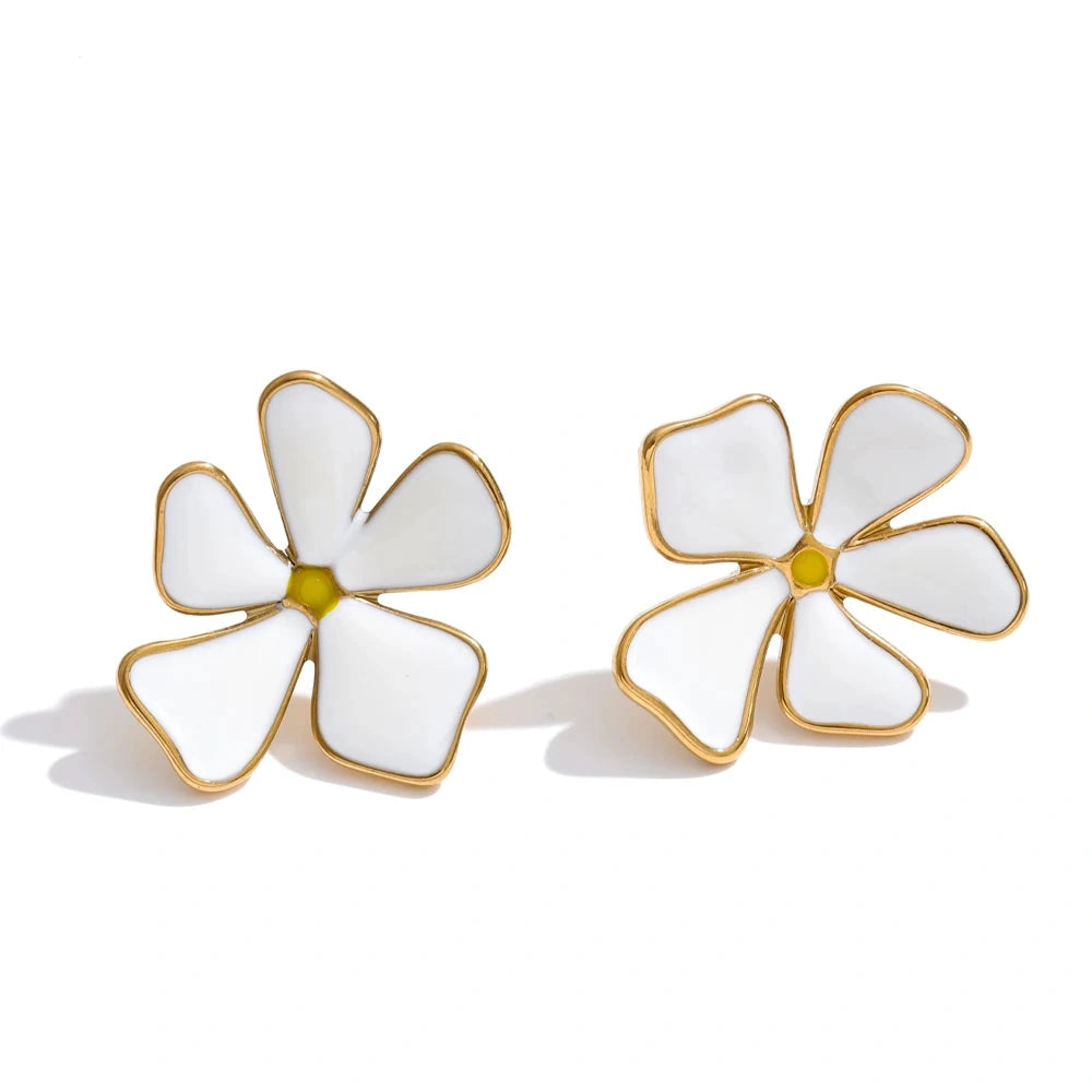 Candy Sweet Flower Stud Earrings Stainless Steel Y2K Popular Waterproof Cute Jewelry White Pink Green by PoisedMe