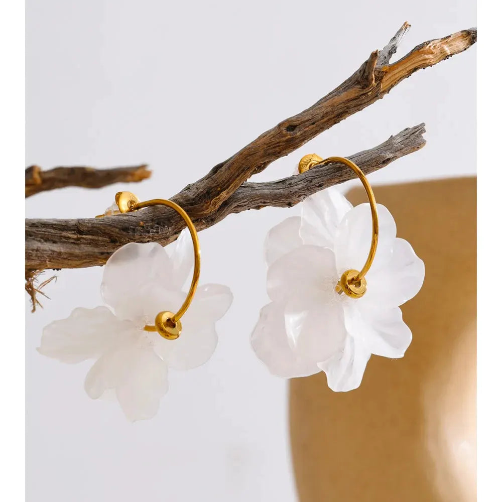 PoisedMe Stainless Steel Resin Acrylic Flower Petal Drop Earrings Multi Color - Earrings