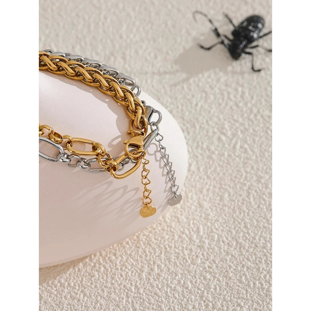 Fashion Stainless Steel Metal Chain Statement Bracelet Bangle 18K Gold Waterproof Plated Jewelry Bijoux Femme by PoisedMe