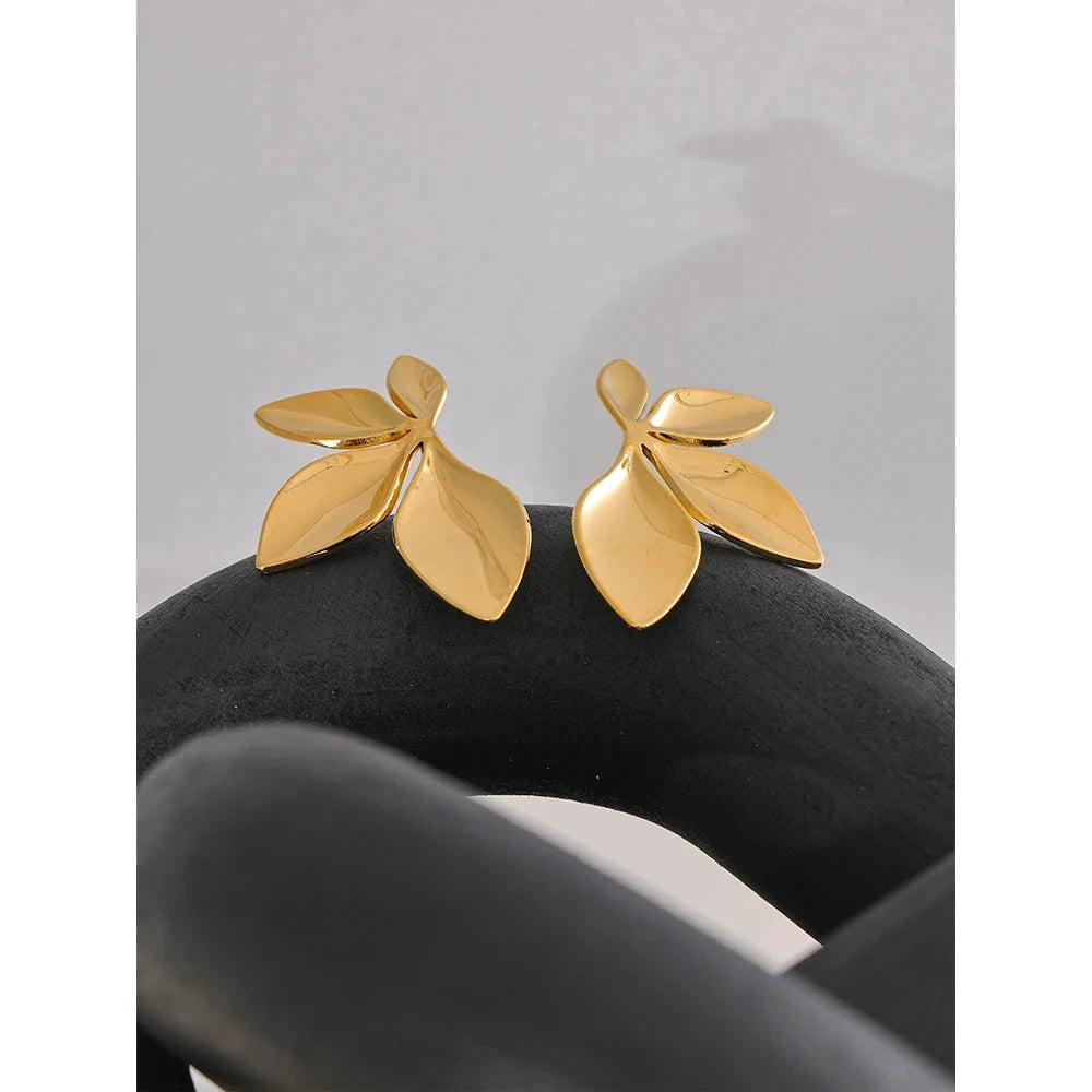 Fashion Stainless Steel Leaves Flower Stud Earrings Bright Anti Allergy Waterproof Charm Texture High Quality Jewelry by PoisedMe