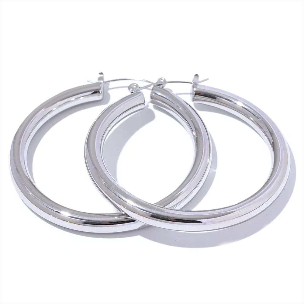 Minimalistic Big Sleek Metal Round Hollow Hoop Earrings Anti Allergic 316L Stainless Steel Trendy Simple Ear Jewelry by PoisedMe