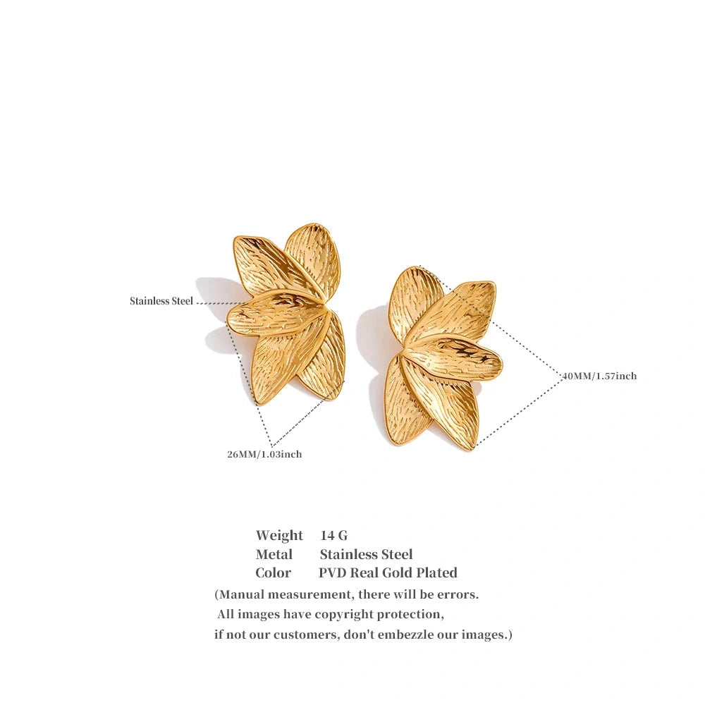 Stainless Steel Metal Flower Stud Earrings Rust Proof Trendy PVD Plated Daily Wear Earrings Jewelry for Women Wholesale by PoisedMe