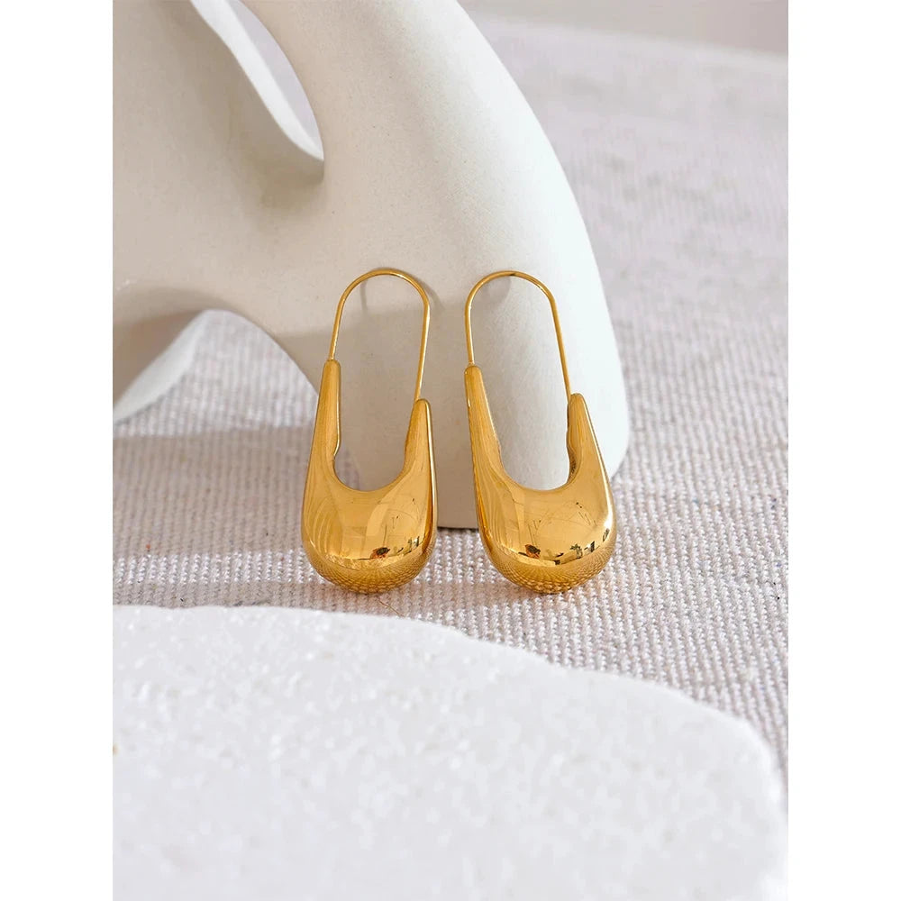 Stainless Steel Geometric Hoop Earrings 18K PVD Plated Texture Jewelry For Women by PoisedMe