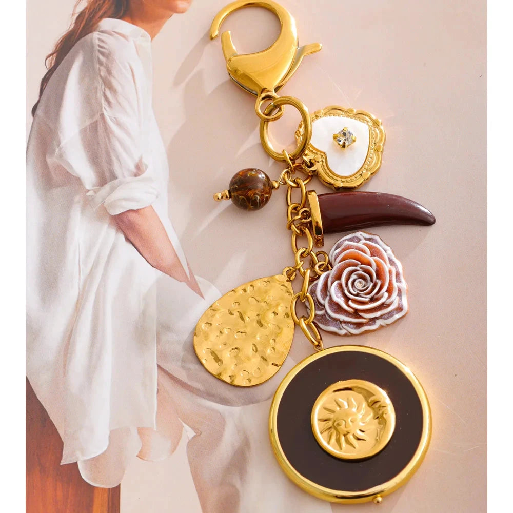 Yhpup New Stainless Steel Resin Flower Heart Sun Round Chain Pendant Key Chain Backpack Decorative Keyring Accessory by PoisedMe