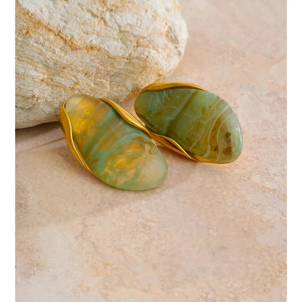 Resin Geometric Stud Earrings For Women 18K Gold Plated Stainless Steel by PoisedMe