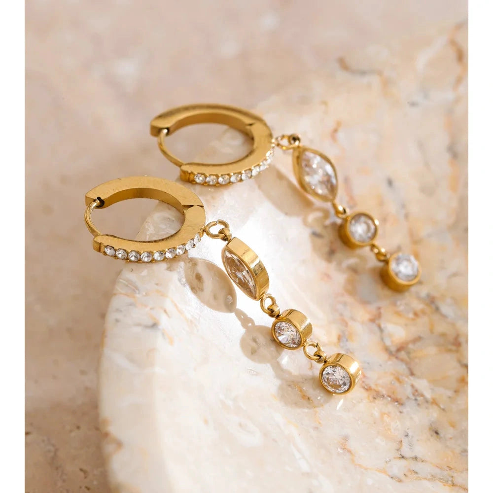 PoisedMe High Quality Stainless Steel Cubic Zirconia Chain Drop Dangle Earrings Daily Stainless Steel Fashion Premium Women Jewelry -