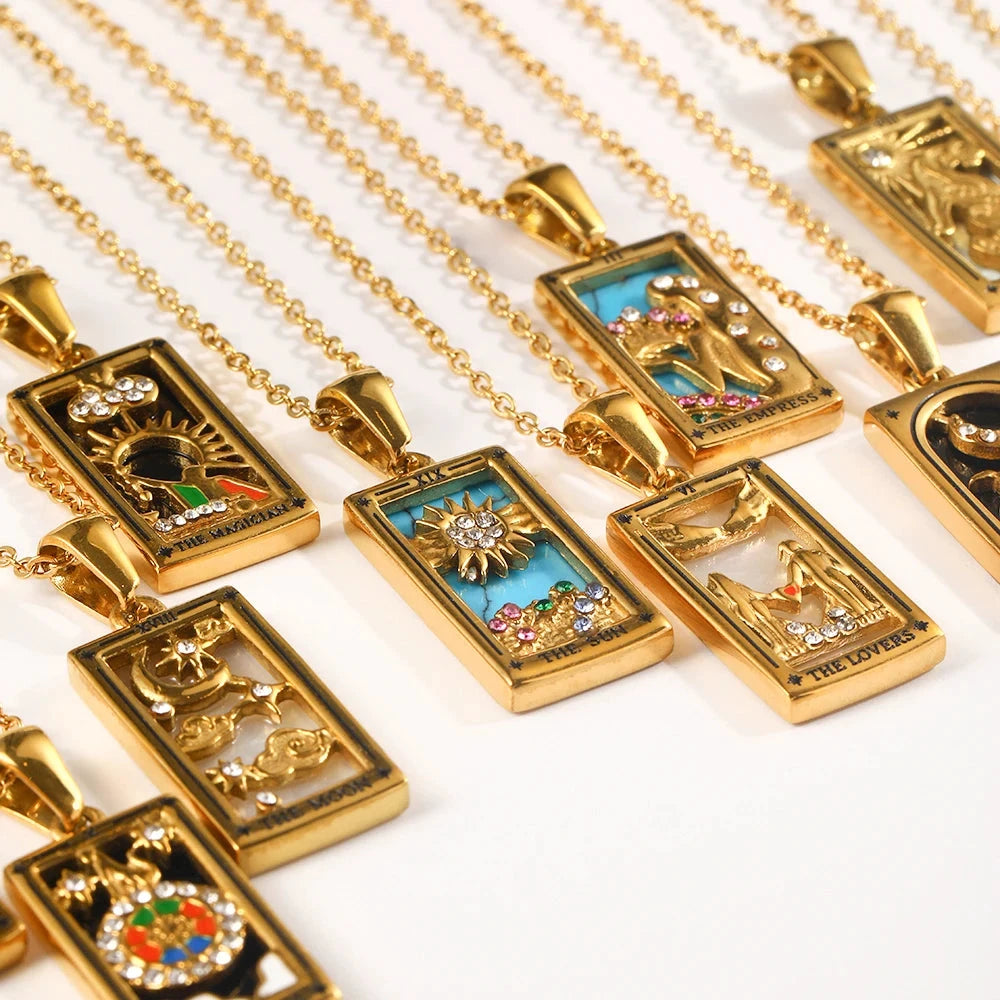 E.B.belle Original New Tarot Queen Lover Magician Moon Necklace Tarnish Free Stainless Steel Jewelry 18K Gold Plated Decoration by PoisedMe