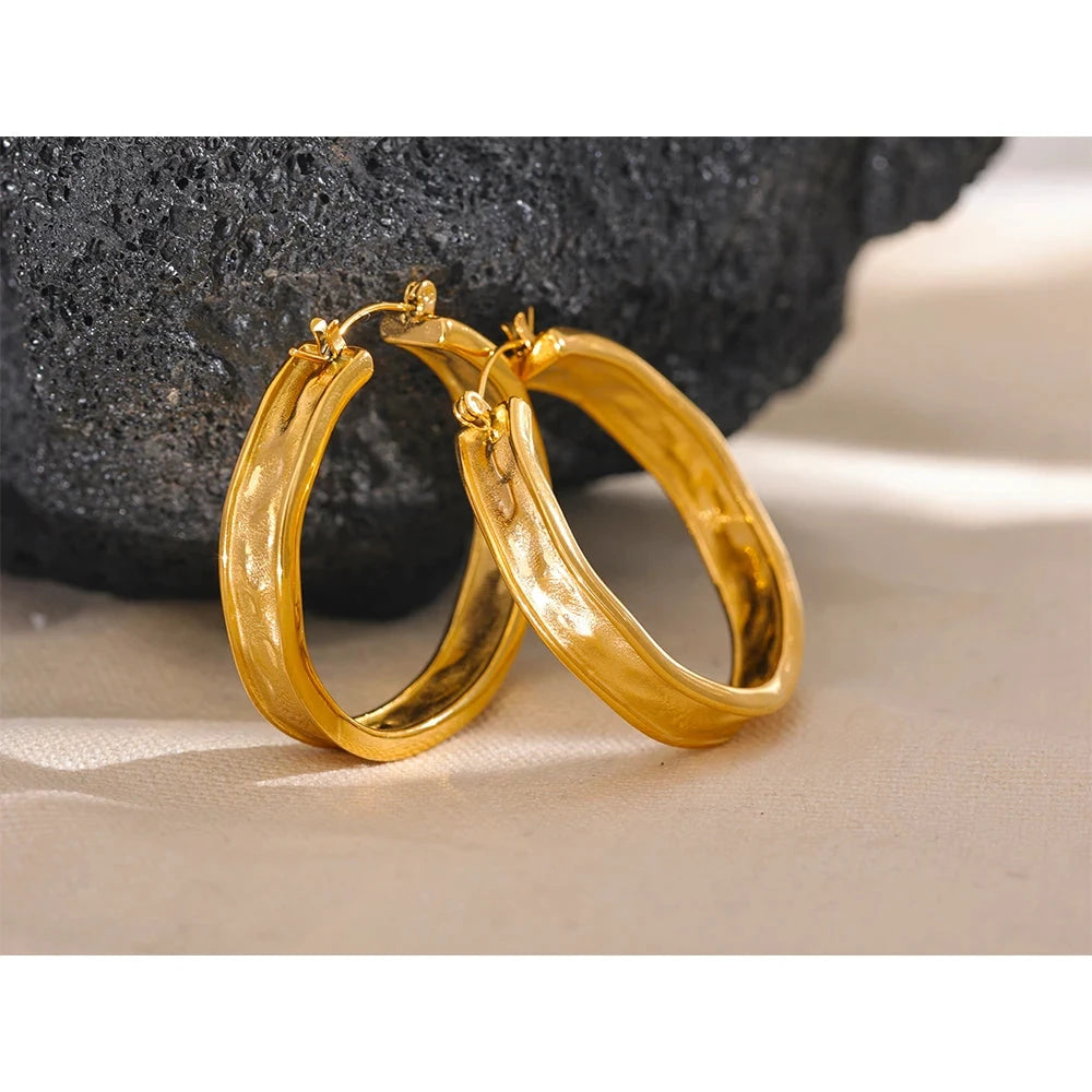 42mm High Quality Cast 316l Stainless Steel Round Big Hoop Earrings Minimalist Metal Fashion PVD Gold Color Jewelry Women by PoisedMe