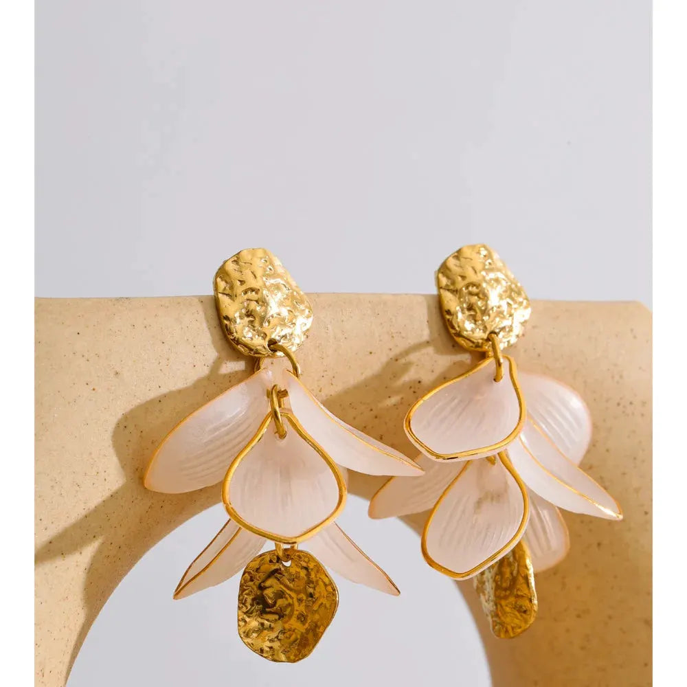 PoisedMe Resin Acrylic Flower Petal Drop Earrings Stainless Steel Popular Spring Summer Charming Handmade Jewelry -