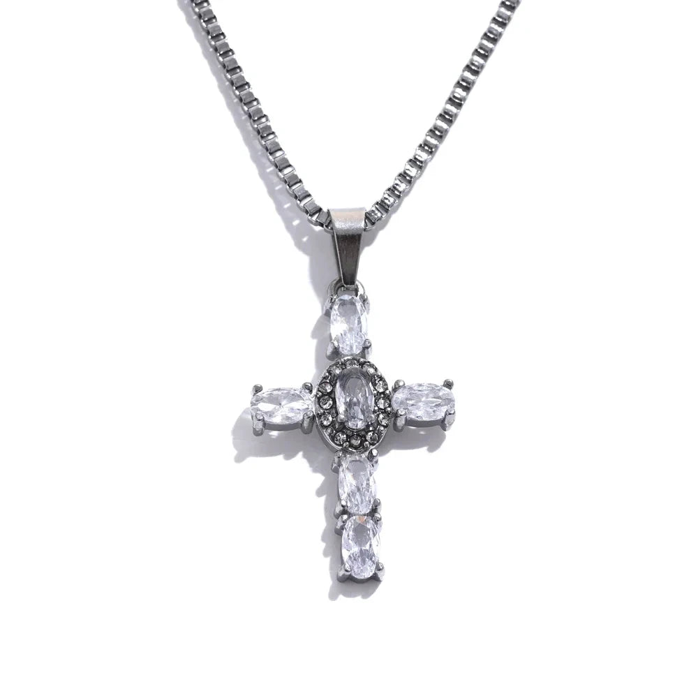 Cubic Zirconia Cross Necklace – Multicolor or Silver-Plated Luxury Pendant by PoisedMe