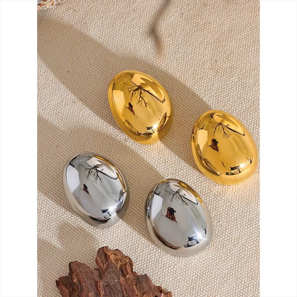 Irregular Round Smooth Stainless Steel Metal Trendy Stud Earrings Rust Proof Texture Simple Statement Daily Jewelry Office by PoisedMe