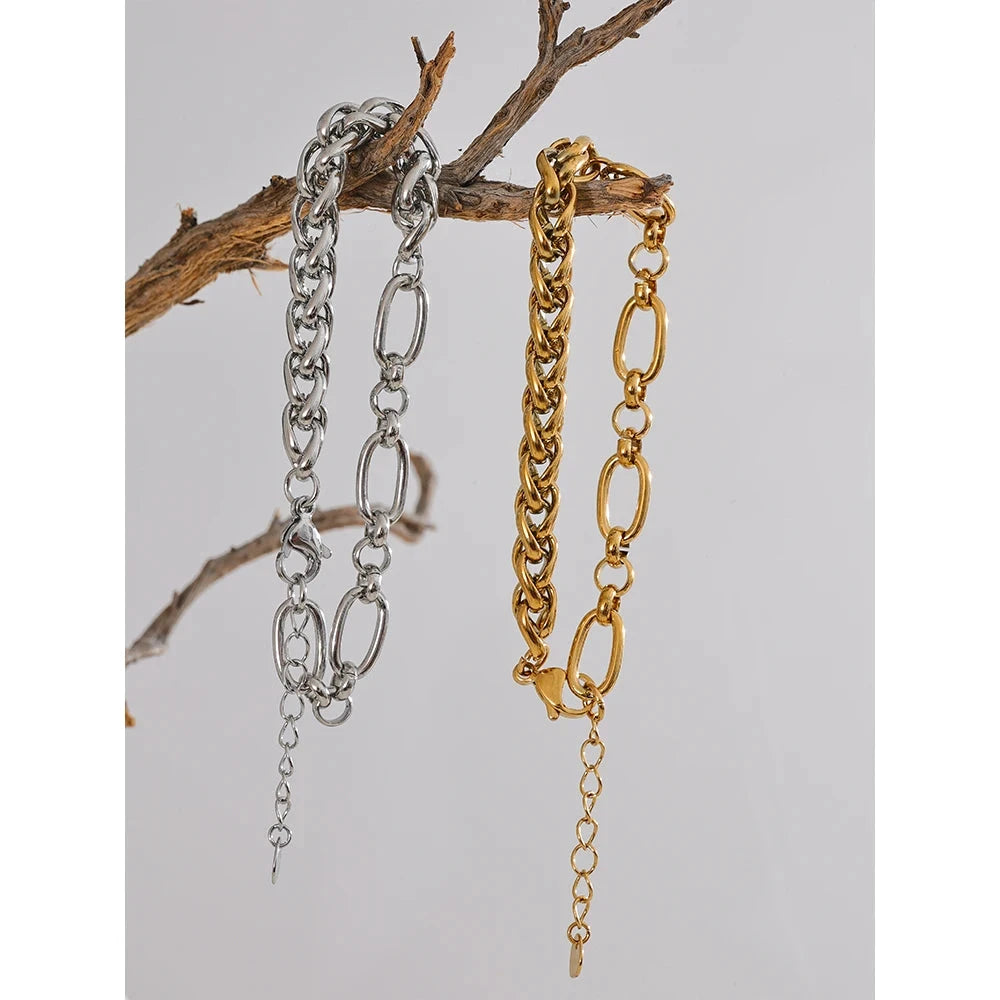 Fashion Stainless Steel Metal Chain Statement Bracelet Bangle 18K Gold Waterproof Plated Jewelry Bijoux Femme by PoisedMe