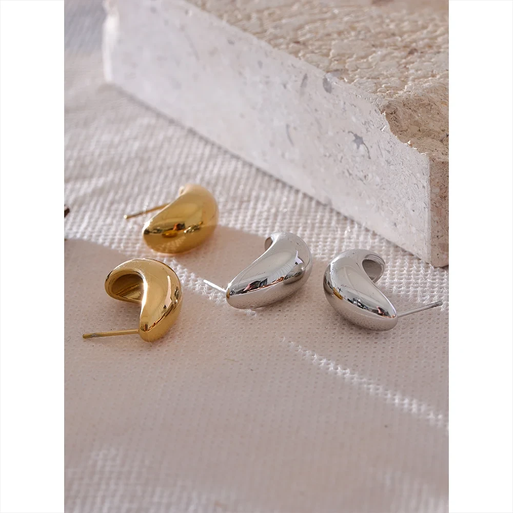 Smooth Stainless Steel Metal Geometric Fashion Daily Earrings Texture Charm Gold Platinum Color Plated Jewelry Waterproof by PoisedMe
