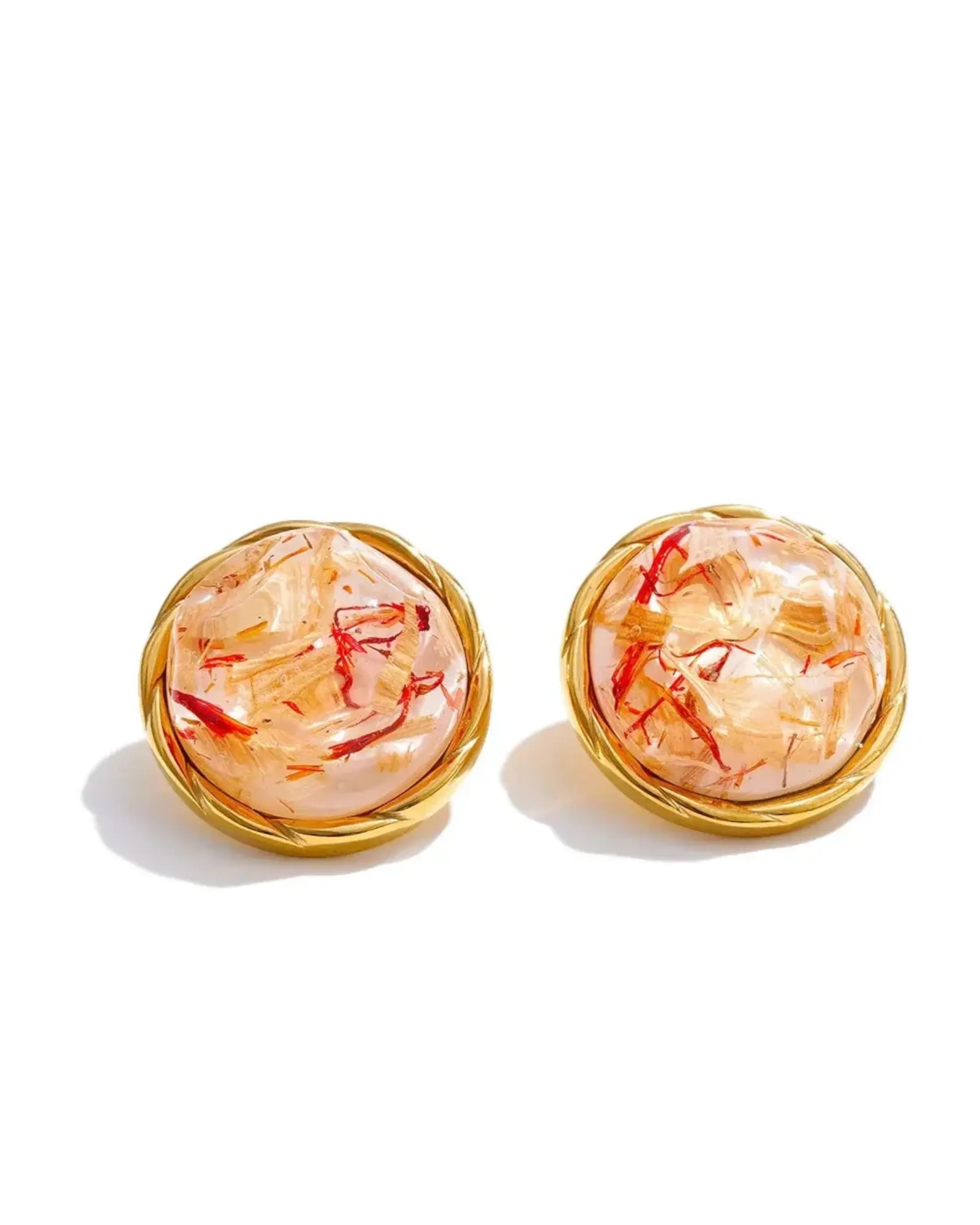 Resin Round Stud Earrings 18K Gold PVD Plated Stainless Steel Waterproof by Poised Me Jewelry Studio