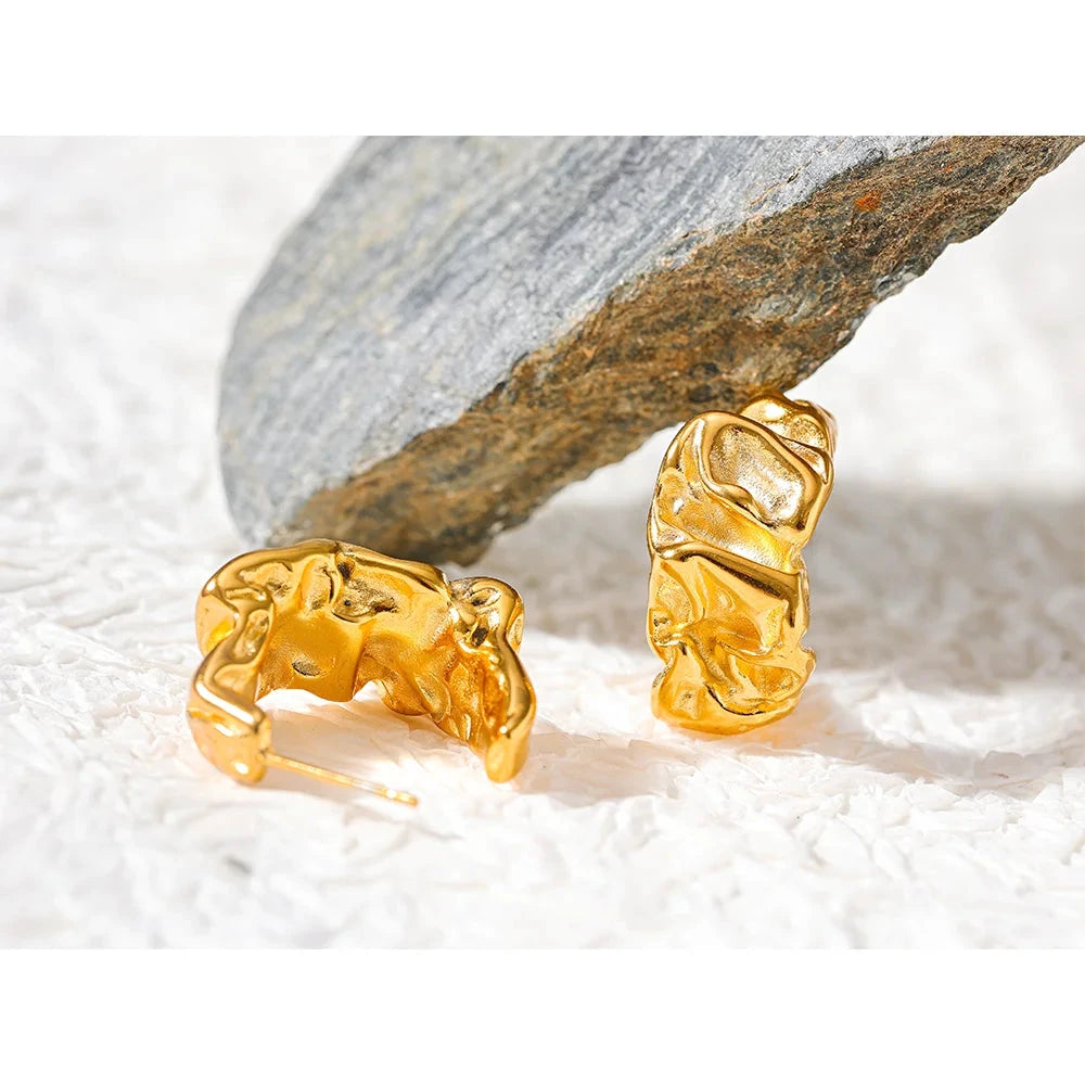 Gold Color Stainless Steel Geometric Hoop Earrings For Women Vintage Jewelry by PoisedMe