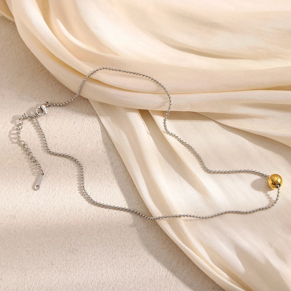 Unique 316L Stainless Steel Round Bead Chain Necklace Party Trend Waterproof Jewelry For Women's Neck Jewelry Gift by PoisedMe