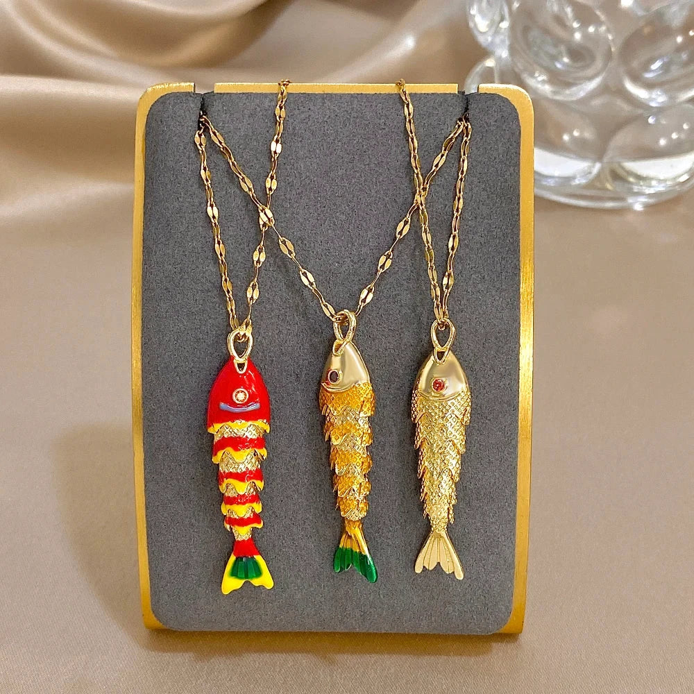 18K Gold Plated Stainless Steel Fish Pendant Necklace For Women Clavicle Choker by PoisedMe