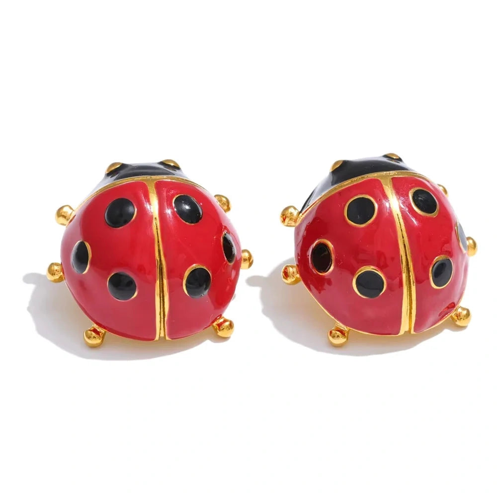 Trendy Red Enamel Ladybird Insect Pendant Necklace 18K Golden PVD Plated Popular Fashion Jewelry Waterproof by PoisedMe