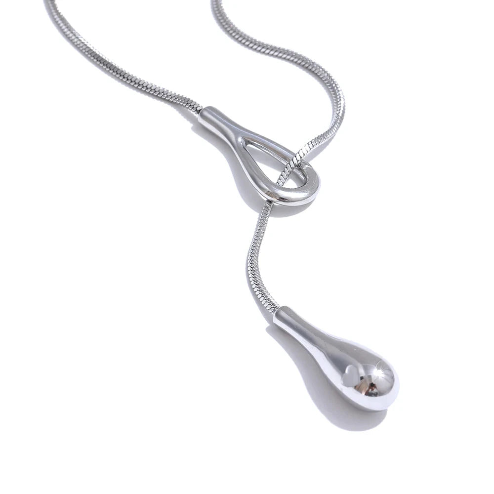 18K Gold &amp; Silver Teardrop Necklace – Modern Lariat Chain Jewelry by PoisedMe