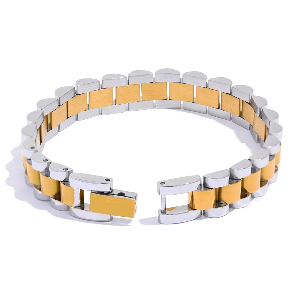 Chain Bracelet Simple 18K Plated Stainless Steel Heavy Metal Texture Fashion Jewelry Men Bijoux Femme Party Waterproof by PoisedMe