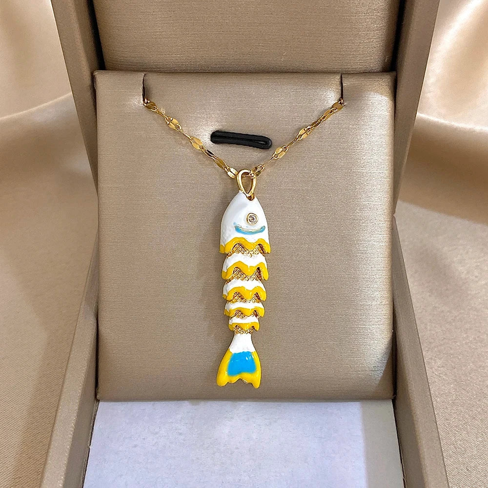 18K Gold Plated Stainless Steel Fish Pendant Necklace For Women Clavicle Choker by PoisedMe