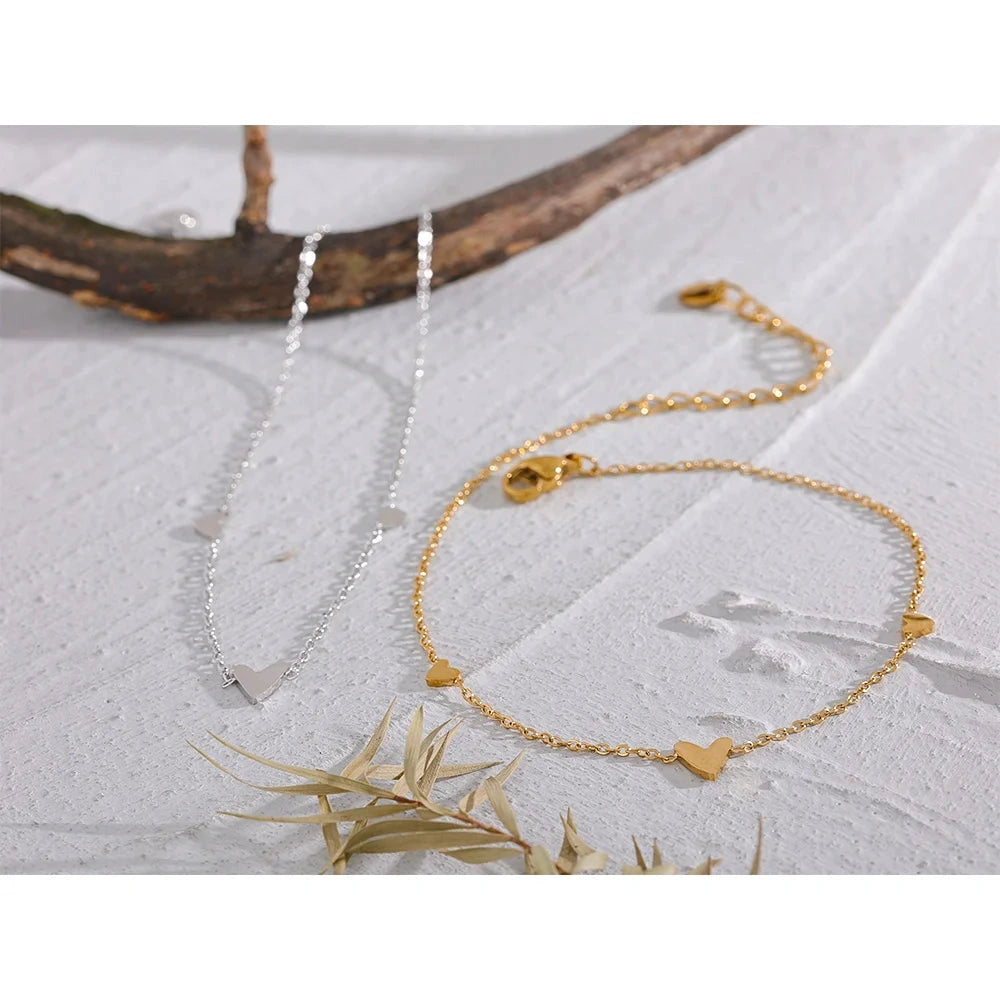 Rust Proof Stainless Steel Heart Chain Anklet Gold Silver Color 18K PVD Plated Summer Fashion Jewelry for Women by PoisedMe