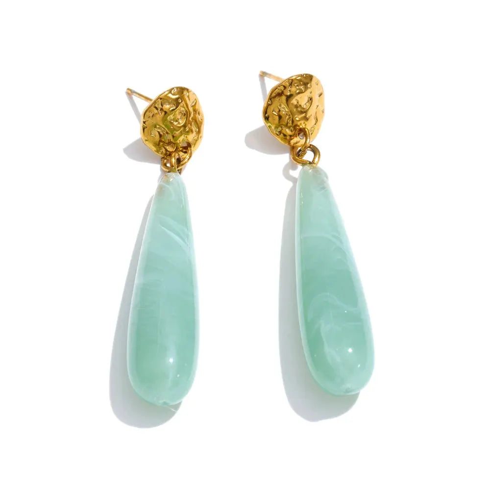 PoisedMe 4 Color Acrylic Resin Teardrop Dangle Summer Earrings for Women Stainless Steel Exclusive Candy Fashion Jewelry -