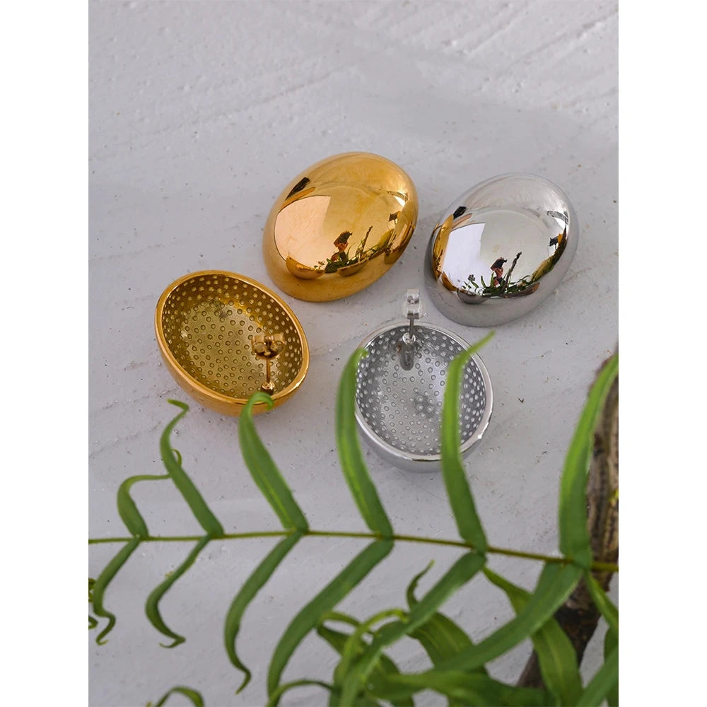 Big Oval Geometric Stainless Steel Gold Color 18k Plated Waterproof Fashion Charm Stud Earrings Large Ear Jewelry Women by PoisedMe
