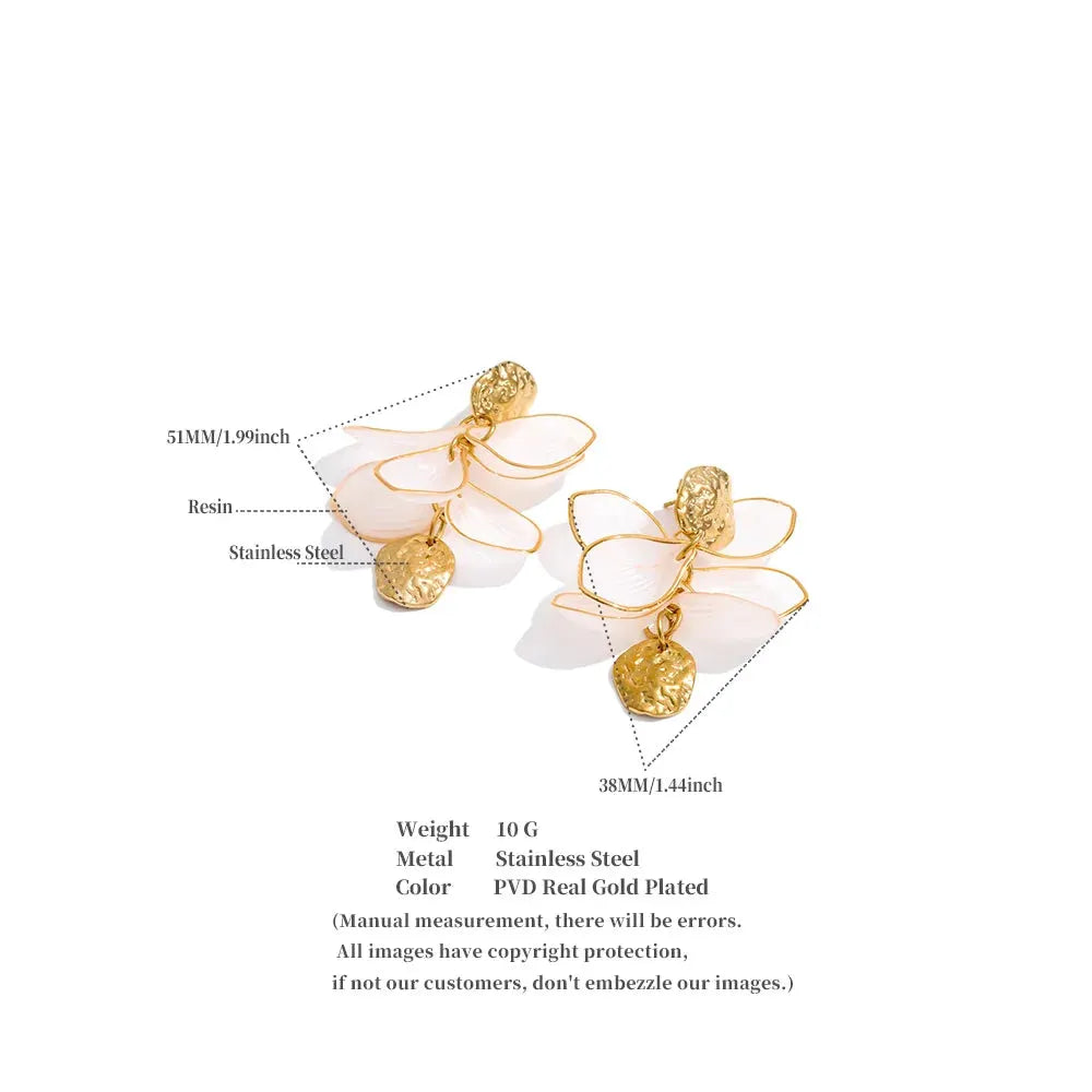 PoisedMe Resin Acrylic Flower Petal Drop Earrings Stainless Steel Popular Spring Summer Charming Handmade Jewelry -