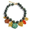 PoisedMe Stainless Steel Green Acrylic Beads Chain Handmade Jewelry Leaf Flower Heart Drop Charm Necklace 2025 Arrivals Popular -