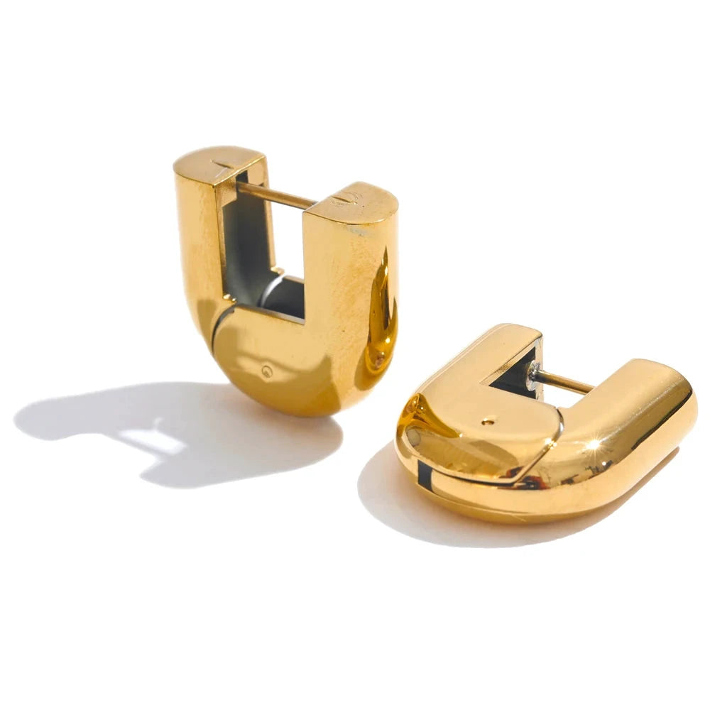 316L Stainless Steel Glossy Metal U-Shape Hollow Hoop Earrings 18K PVD Plated Texture Attractive Jewelry Waterproof by PoisedMe