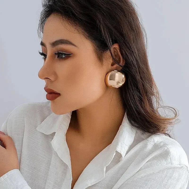 Smooth Round Earrings For Women Big Ball Metal Stud Earrings Classic Gold Color Geometric Earrings Vintage Jewelry Accessories by PoisedMe