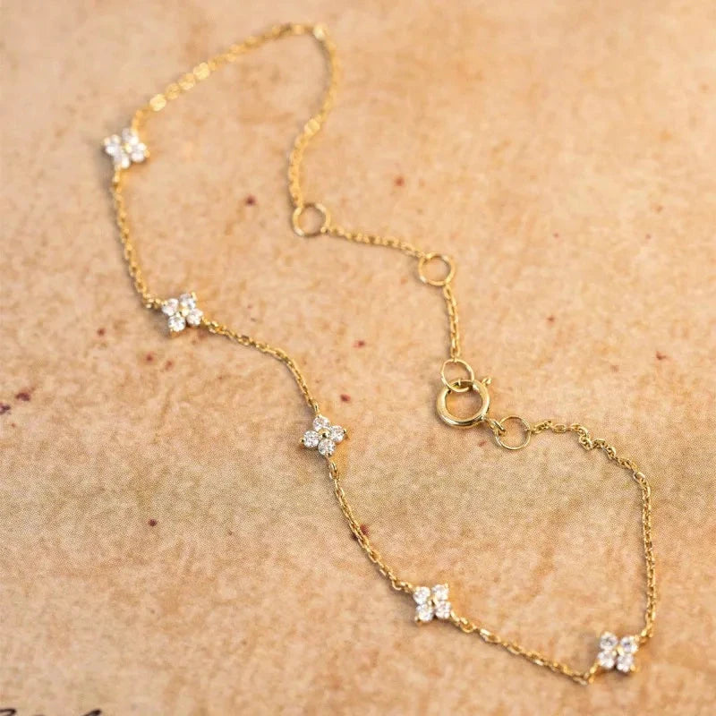 925 Sterling Silver Plated 18k Gold Shiny Zircon Flower Bracelet for Women Korean Temperament Exquisite Jewelry Gifts by PoisedMe