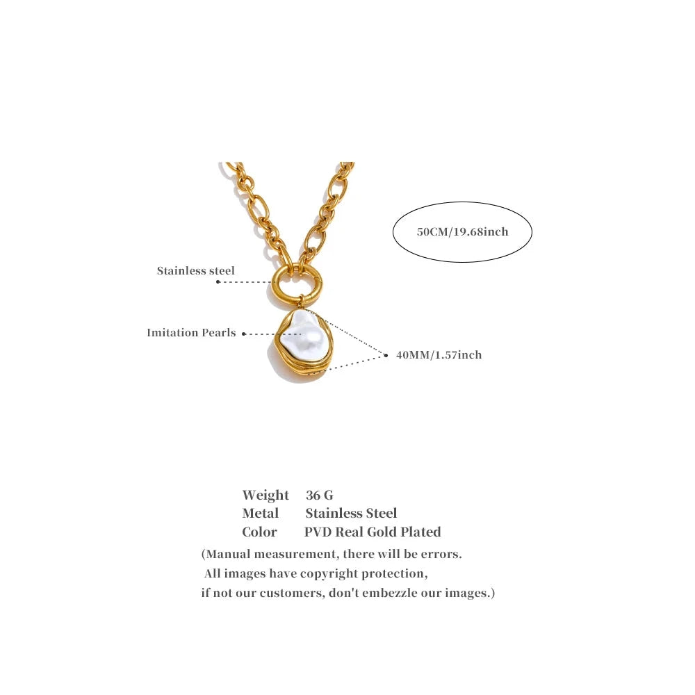 50CM Trendy Baroque Simulated Pearls Golden Pendant Necklace 18K PVD Plated Chain Stainless Steel Fashion Jewelry by PoisedMe