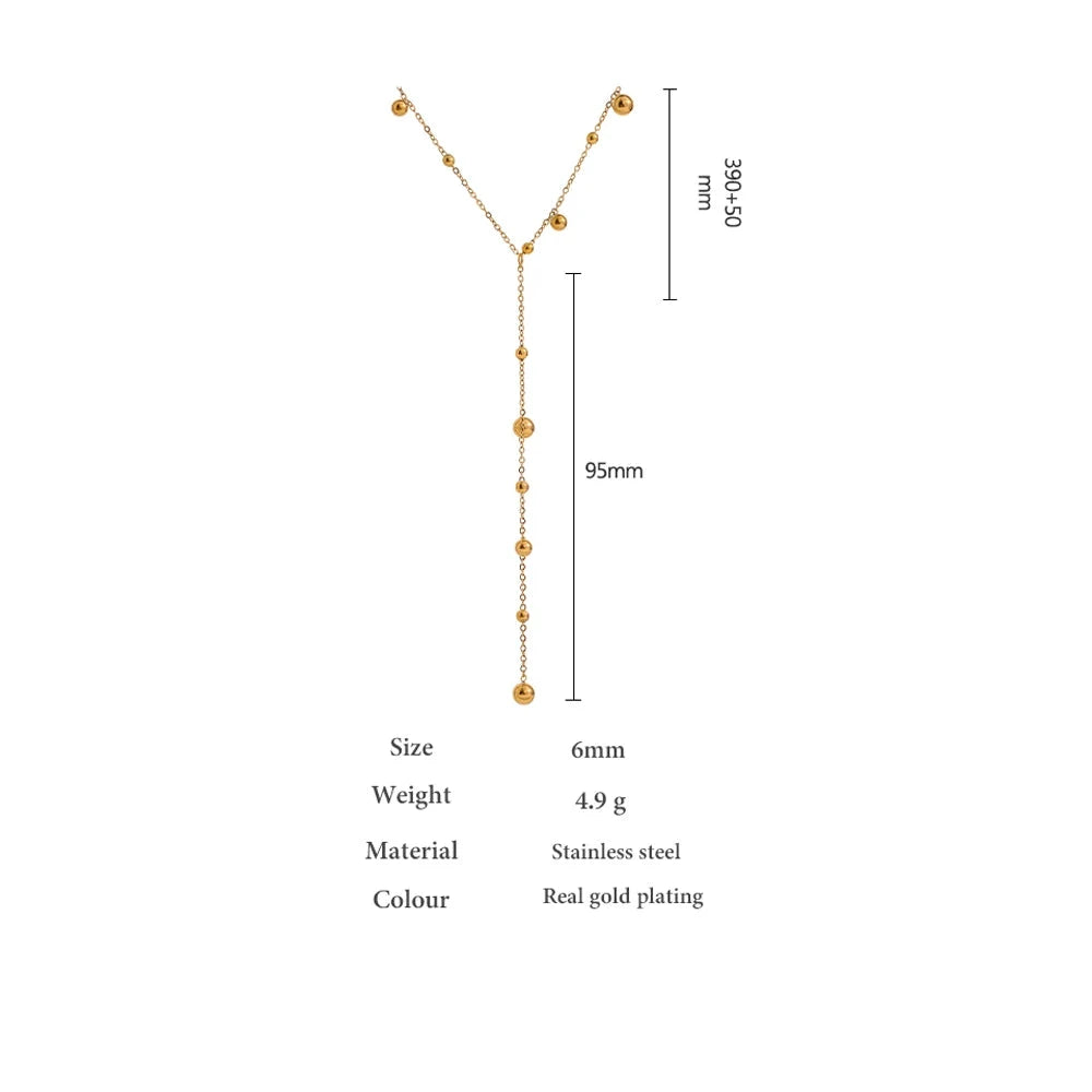 18K Gold / Silver Beaded Lariat Necklace – Modern Y-Shaped Minimalist Chain Jewelry for Women by PoisedMe