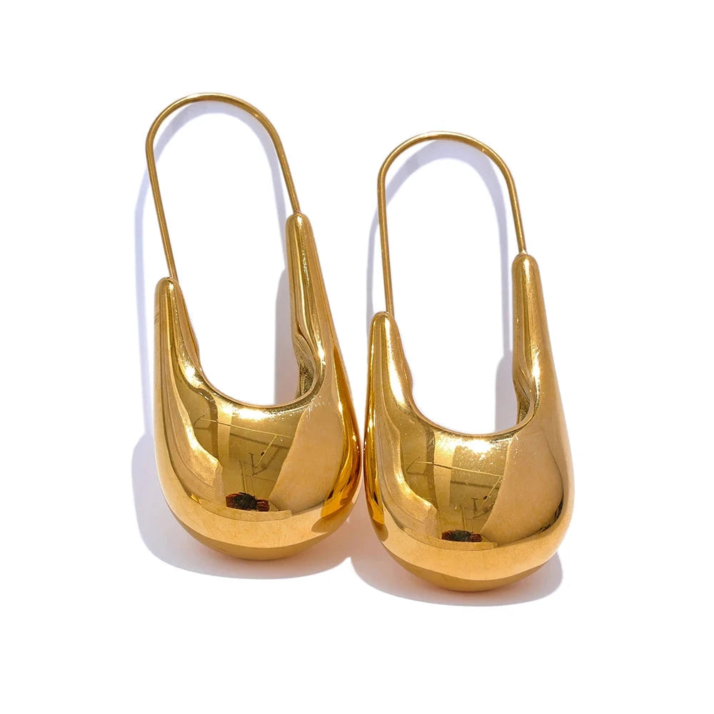 Stainless Steel Geometric Hoop Earrings 18K PVD Plated Texture Jewelry For Women by PoisedMe