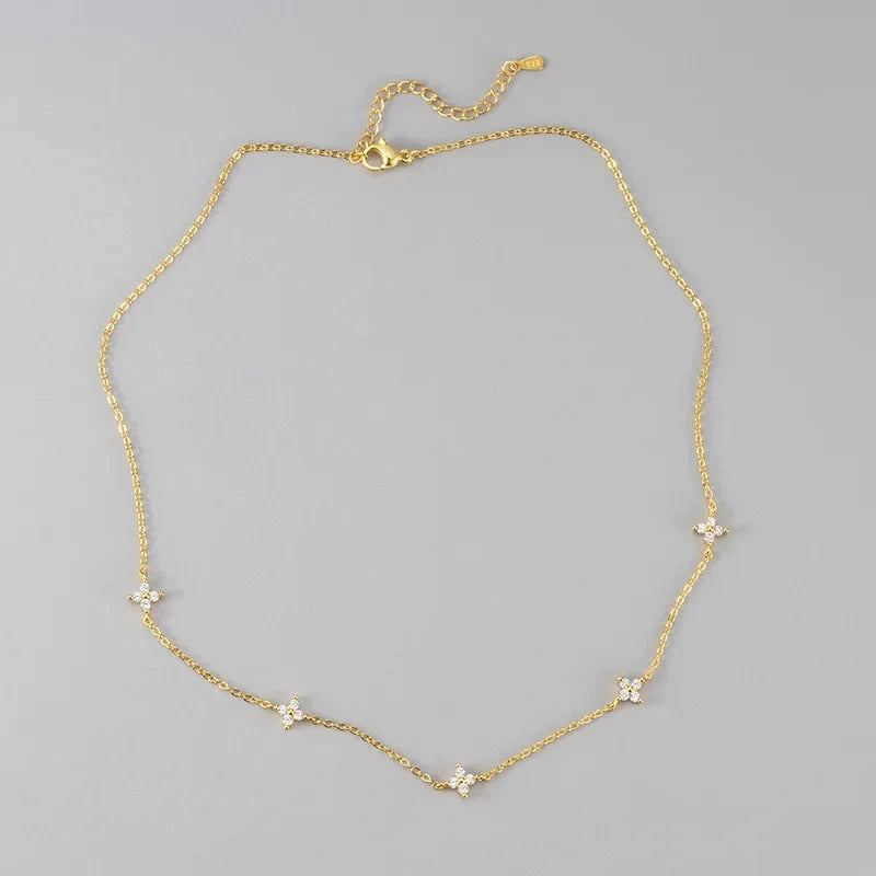 New Stainless Steel Zircon Necklaces for Women 18K Gold Plated Four Leaf Grass Collar Chain Necklace Luxury Jewelry Gift by PoisedMe