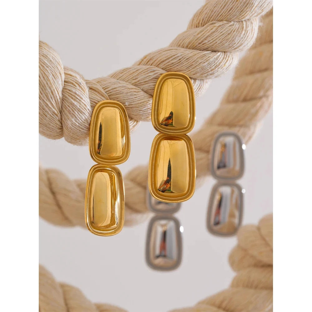 Stainless Steel Square Rectangle Drop Earrings Gold Plated Waterproof by PoisedMe