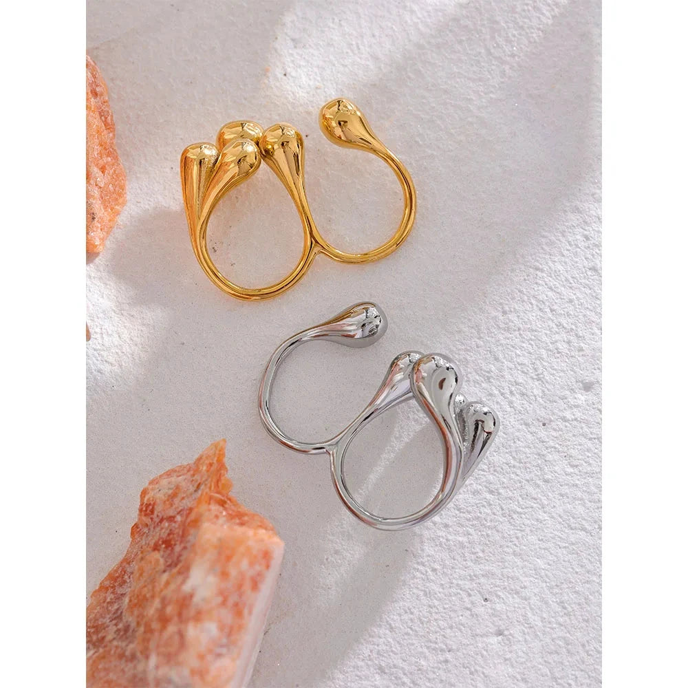 Stainless Steel Ring For Women Waterproof Gold Silver Color Texture Jewelry Gift by PoisedMe