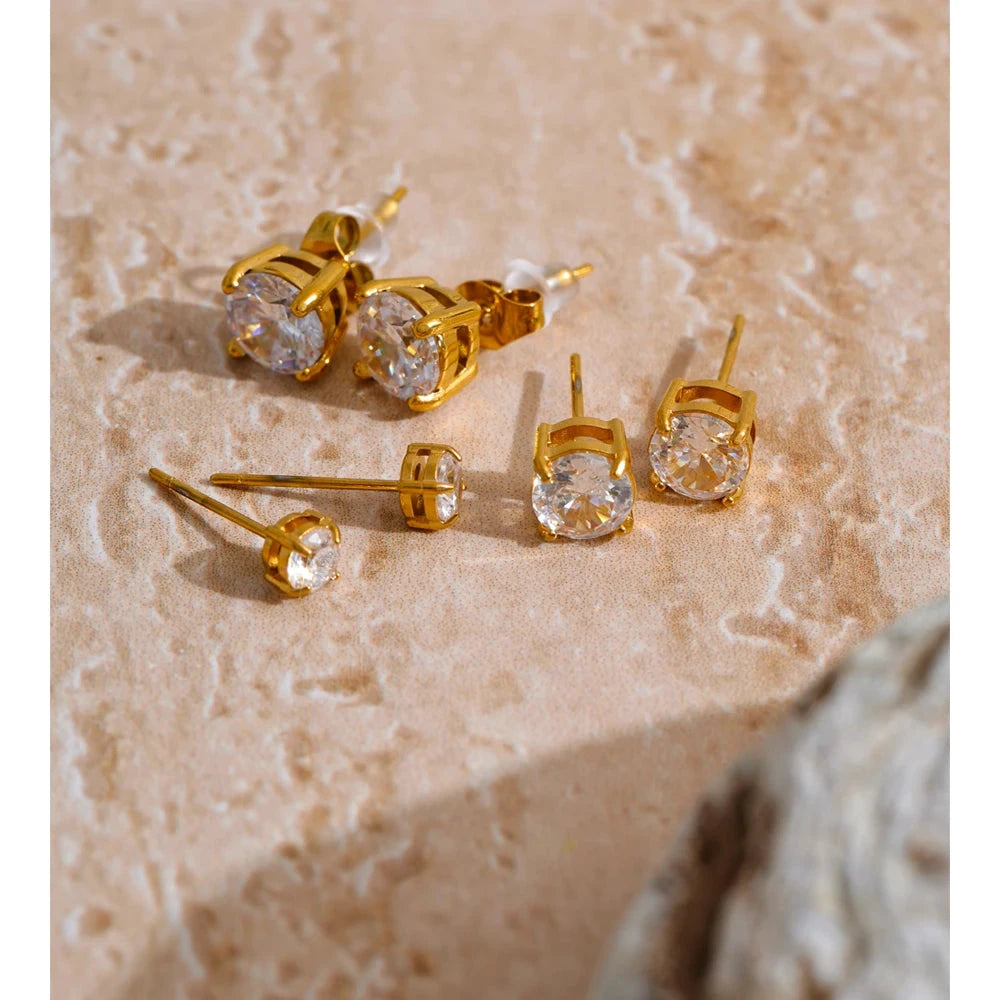 1 Set Cubic Zirconia Stud Earring Set – Premium Stainless Steel Round Cut Earrings in Gold &amp; Silver by PoisedMe